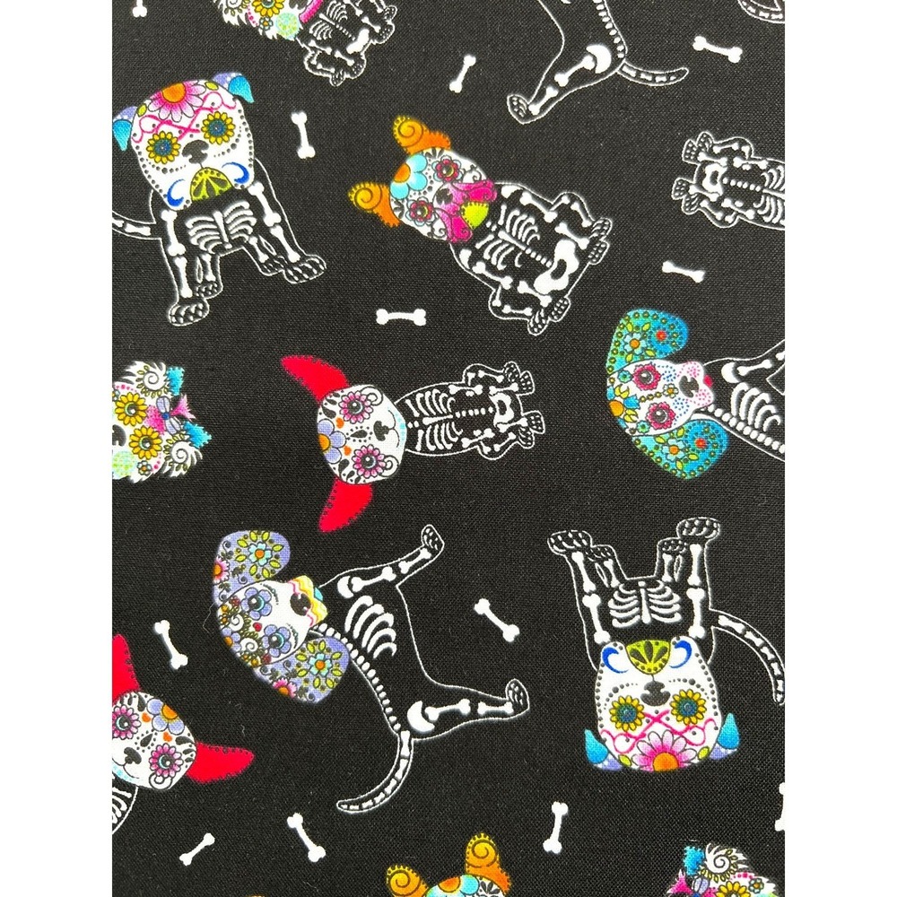 Fabric - OOP Sugar Skulls Day of the Dead Skeleton Dogs Cotton 40 L x 44 W